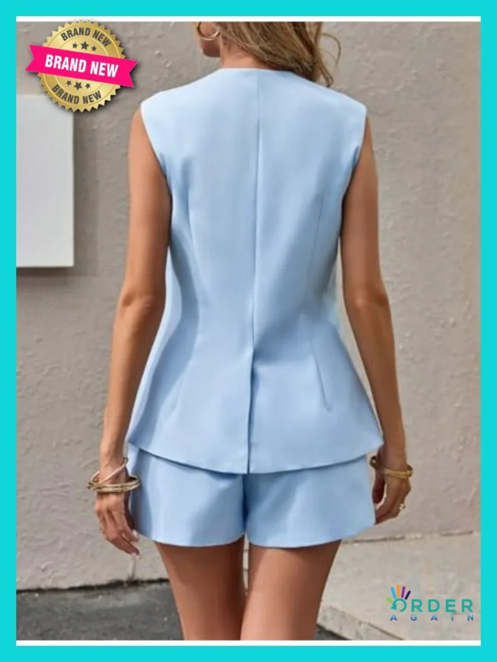 2 Piece Suit Sets Sleeveless Blazer Vest Shorts Matching Set